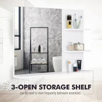 kleankin 60 x 10 x 48cm Bathroom Simple and Stylish Wall Mirrior with 3 Tiers Shelves, White(m-4)