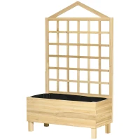Outsunny Garden Planters with Trellis for Vine Climbing, Distressed Wooden Raised Beds, 90x43x150cm, Natural Tone(m-11)