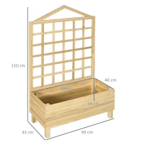 Outsunny Garden Planters with Trellis for Vine Climbing, Distressed Wooden Raised Beds, 90x43x150cm, Natural Tone(m-3)