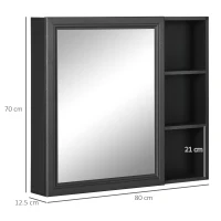 kleankin Bathroom Mirror Cabinet with Shelves, Wall Mounted Bathroom Cabinet with Aluminium Frame and Single Mirrored Door, 80cm x 12.5cm x 70cm, Grey(m-3)