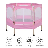 HOMCOM 4FT / 50 Inch Kids Trampoline with Enclosure Net Indoor Outdoor Rebounder for Child Toddler Age 3 - 12 Years Pink(m-6)