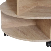 HOMCOM Round Coffee Table with Wheels, 3-Tier Rolling Side Table for Living Room with Divided Shelves, Natural(m-7)