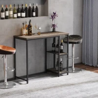 HOMCOM Industrial Bar Table with 2-Tier Storage Shelf, Pub Desk with Adjustable Foot Pad for Living Room, Kitchen, Bedroom, Cafe, Restaurant(m-2)