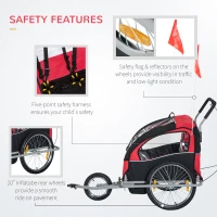 HOMCOM Collapsible Bike Trailer 2-Seater Child Stroller Baby Jogger with Pivot Wheel-Red(m-5)
