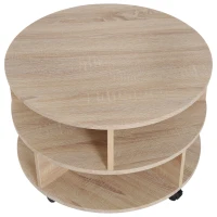 HOMCOM Round Coffee Table with Wheels, 3-Tier Rolling Side Table for Living Room with Divided Shelves, Natural(m-4)