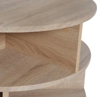 HOMCOM Round Coffee Table with Wheels, 3-Tier Rolling Side Table for Living Room with Divided Shelves, Natural(m-6)