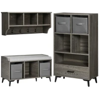 HOMCOM Ensemble de Meuble de rangement, Banc à Chaussures et Porte-manteau - Multi-rangement - Coussin rembourrée - Gris(m-1)