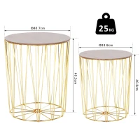 HOMCOM Coffee Tables Set of 2, Side Tables with Metal Frame, End Tables for Living Room, Bedroom - Gold Color Base(m-3)