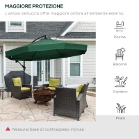 Outsunny Ombrellone 3x3 m da Giardino a 8 Stecche Girevole con Tettuccio e Rete Protettiva, Verde e Nero(m-4)