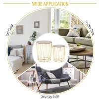 HOMCOM Coffee Tables Set of 2, Side Tables with Metal Frame, End Tables for Living Room, Bedroom - Gold Color Base(m-5)