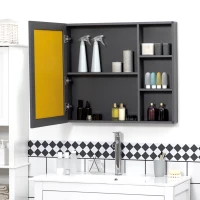 kleankin Bathroom Mirror Cabinet with Shelves, Wall Mounted Bathroom Cabinet with Aluminium Frame and Single Mirrored Door, 80cm x 12.5cm x 70cm, Grey(m-9)