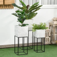 Outsunny Metal Plant Stands Set of 3 with Legs, Decorative Square Planters with Stands, Flower Pot Holders for Living Room, Bedroom(m-2)