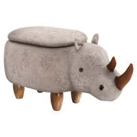 HOMCOM Rhino Storage Stool Cute Decoration Footrest Wood Frame Legs w/ Padding Lid Ottoman Animal Furniture Grey 36x70cm(m-1)