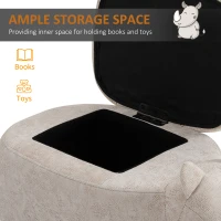 HOMCOM Rhino Storage Stool Cute Decoration Footrest Wood Frame Legs w/ Padding Lid Ottoman Animal Furniture Cream 36x70cm(m-4)