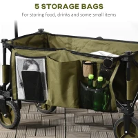 Outsunny Folding Garden Trolley, Cargo Trailer on Wheels, Collapsible Camping Trolley with Folding Board, Outdoor Utility Wagon with Steel Frame and Oxford Fabric, Green(m-8)