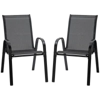 Outsunny zestaw 2-częściowy krzesło ogrodowe z podłokietnikami możliwość wstawienia krzeseł jedno w drugie krzesła do jadalni ogród metal tkanina siateczkowa kolor czarny 70 x 54 x 90 cm(m-1)