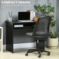 HOMCOM Modern Computer Desk, Home Office Table, Small Writing Desk with Storage Shelf, 90 x 50cm, Black Wood Grain(m-6)