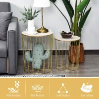 HOMCOM Coffee Tables Set of 2, Side Tables with Metal Frame, End Tables for Living Room, Bedroom - Gold Color Base(m-4)
