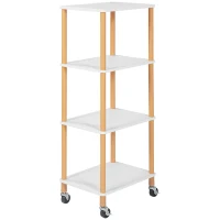 HOMCOM Allzweckwagen, Küchentrolley, 3 Regale, 4 Rollen, Weiß + Gelb(m-1)