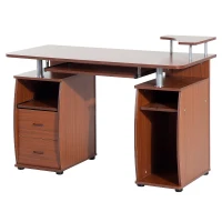 HOMCOM Wooden Office Computer PC Table Writing Desk Home Furniture Workstation w/Drawers Shelves Keyboard Shelf Walnut(m-6)