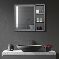 kleankin Bathroom Mirror Cabinet with Shelves, Wall Mounted Bathroom Cabinet with Aluminium Frame and Single Mirrored Door, 80cm x 12.5cm x 70cm, Grey(m-10)
