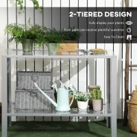 Outsunny 2-Tier Plant Stand, Corner Plant Shelf for Outdoor and Indoor Storage Organizer, Freestanding Flower Rack with Steel Frame, Mesh Board, Silver(m-4)