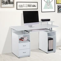 HOMCOM Wooden Office Computer PC Table Desk Desktop Home Furniture Workstation w/ Drawers Shelves Keyboard Shelf (White)(m-2)