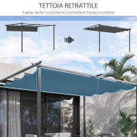 Outsunny Gazebo Pergola 4x3m in Acciaio e Poliestere con Tettuccio Scorrevole, Grigio(m-4)