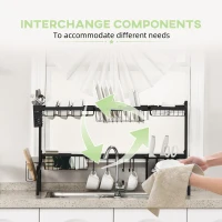 HOMCOM Space Saving 2 Tier Adjustable Dish Drainer Over The Sink Dish Drying Rack, Black(m-7)