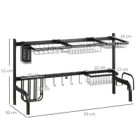 HOMCOM Space Saving 2 Tier Adjustable Dish Drainer Over The Sink Dish Drying Rack, Black(m-3)