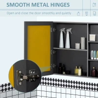 kleankin Bathroom Mirror Cabinet with Shelves, Wall Mounted Bathroom Cabinet with Aluminium Frame and Single Mirrored Door, 80cm x 12.5cm x 70cm, Grey(m-5)