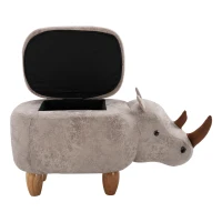 HOMCOM Rhino Storage Stool Cute Decoration Footrest Wood Frame Legs w/ Padding Lid Ottoman Animal Furniture Grey 36x70cm(m-11)