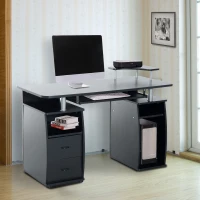 HOMCOM Wooden Office Computer PC Table Desk Desktop Home Furniture Workstation w/ Drawers Shelves Keyboard Shelf (Black)(m-10)
