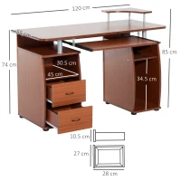 HOMCOM Wooden Office Computer PC Table Writing Desk Home Furniture Workstation w/Drawers Shelves Keyboard Shelf Walnut(m-3)