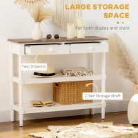 HOMCOM Console Table, Farmhouse Hallway Table with Storage Shelves and 2 Drawers, Narrow Sofa Table with Pine Wood Legs for Living Room, Entryway, White(m-4)
