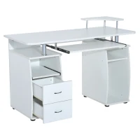 HOMCOM Wooden Office Computer PC Table Desk Desktop Home Furniture Workstation w/ Drawers Shelves Keyboard Shelf (White)(m-4)