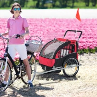 HOMCOM Collapsible Bike Trailer 2-Seater Child Stroller Baby Jogger with Pivot Wheel-Red(m-10)