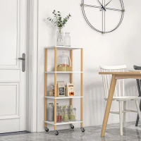 HOMCOM Allzweckwagen, Küchentrolley, 3 Regale, 4 Rollen, Weiß + Gelb(m-2)