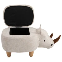 HOMCOM Rhino Storage Stool Cute Decoration Footrest Wood Frame Legs w/ Padding Lid Ottoman Animal Furniture Cream 36x70cm(m-11)