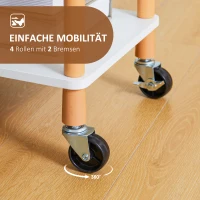 HOMCOM Allzweckwagen, Küchentrolley, 3 Regale, 4 Rollen, Weiß + Gelb(m-5)
