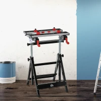 HOMCOM Foldable Work Bench Tool Stand with Adjustable Height and Clamps, Carpenter Saw Table, Heavy Duty Steel Frame, 100kg Capacity(m-2)