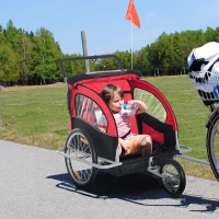 HOMCOM Collapsible Bike Trailer 2-Seater Child Stroller Baby Jogger with Pivot Wheel-Red(m-2)