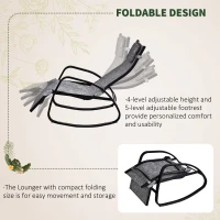 Outsunny Garden Rocking Chair with 5-Level Adjustable Backrest, Rocking Sun Lounger with Removeable Headrest Pillow, Footrest, Armrest and Safety Stopper, Grey(m-5)