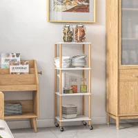 HOMCOM Allzweckwagen, Küchentrolley, 3 Regale, 4 Rollen, Weiß + Gelb(m-8)