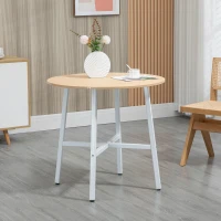 HOMCOM Mesa de Sala de Jantar Redonda para 4 Pessoas Mesa de Cozinha Moderna com Pés de Aço Ø80x76 cm Madeira e Branco(m-8)