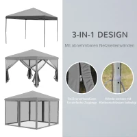 Outsunny Faltpavillon, Faltzelt mit Seitenwänden inkl. Tragetasche, Gartenpavillon, Metall, Oxfordstoff, 3 x 3 m, Hellgrau(m-4)