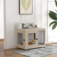 PawHut 2-in-1 Dog Cage & Side Table, with Two Doors, Cushion, for Large Dogs(m-11)