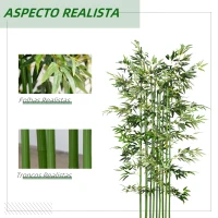HOMCOM Planta Artificial em Vaso de Madeira de Pinho 180cm Bambu Artificial com 1640 Folhas Realistas 35x10x180 cm Verde(m-4)
