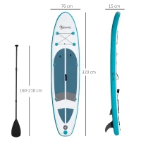 Outsunny Aufblasbares Surfbrett 320 cm Surfboard SUP Board kajak Stand Up Board aufblasbar SUP Board Set mit verstellbares Paddel Kajak Sitz faltbar EVA Rutschfest inkl. Zubehör Weiß+Blau(m-3)