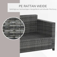 Outsunny Poly-rotan bank met kussens 3-zits loungebank tuin metaal polyester grijs(m-6)